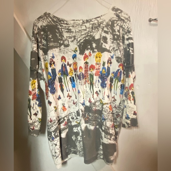 Ella zhu wearable art print scoop neck ladies tunic top large lightweight - Picture 3 of 4